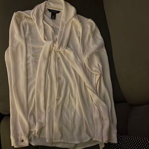 White Black Brand blouse - button up with neck tie scarf. Like new. Size M